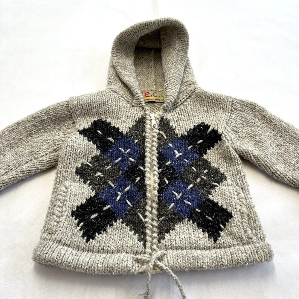 Ecuadorian Clothing Company E.C.C. Kid Toddler Size 2 Sweater Handmade Gray Blue